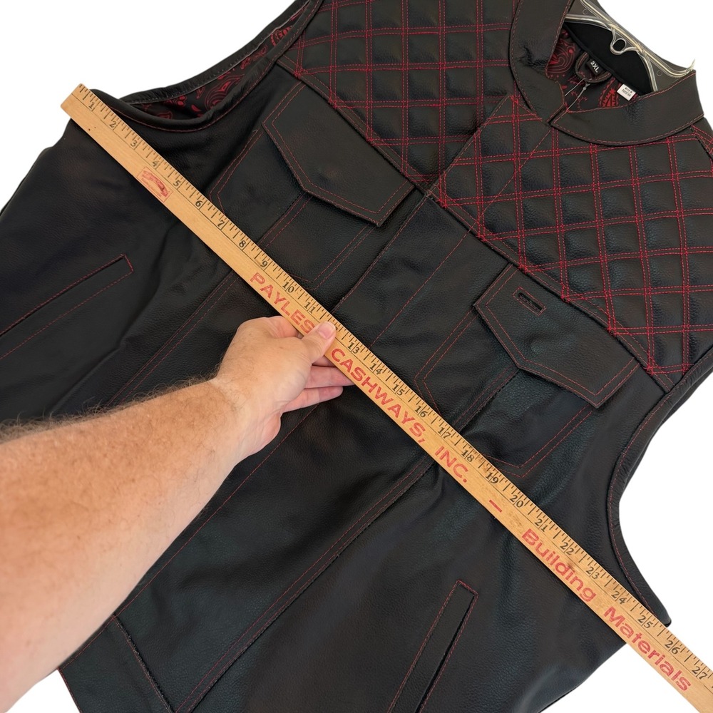Jackets4Bikes Black Leather Biker Vest Red Quilted Stitching Gun Pocket 2XL NEW - Picture 13 of 13